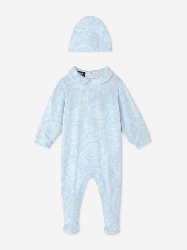 Versace Baby Boys Barocco Babygrow Gift Set in Blue