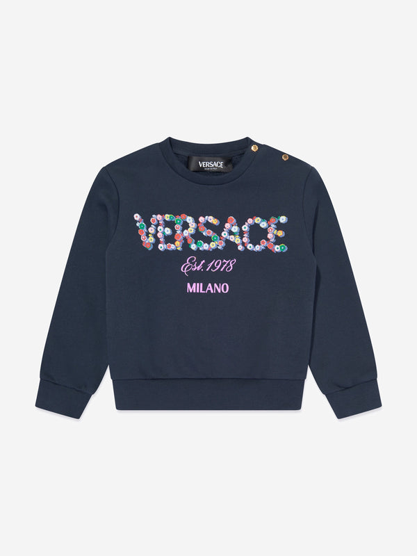 Versace Baby Girls Flower Logo Sweatshirt in Navy