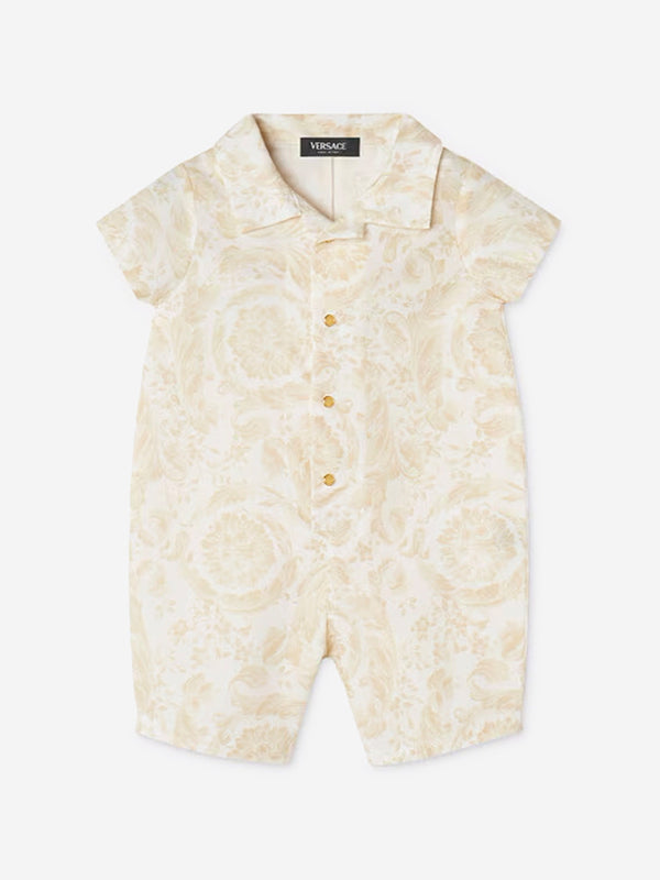 Versace Baby Barocco Romper in Beige