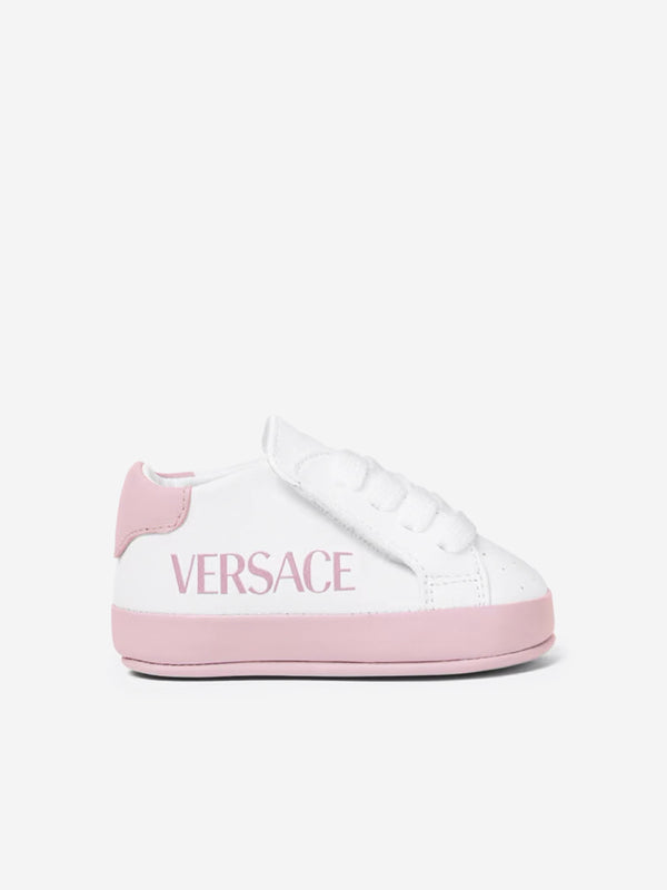 Versace Baby Girls Leather Pre Walker Trainers in White