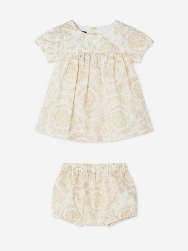 Versace Baby Girls Barocco Dress With Knickers in Beige