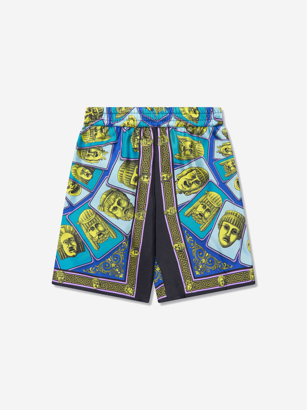 Versace Boys Maschere Silk Shorts in Green