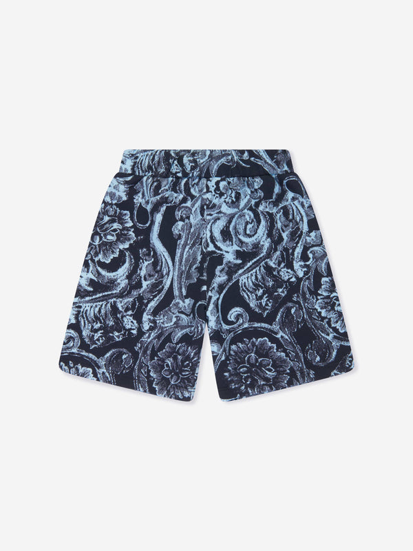 Versace Boys Barocco Print Shorts in Navy