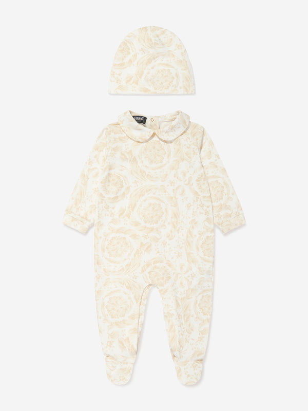 Versace Baby Barocco Babygrow Gift Set in Beige