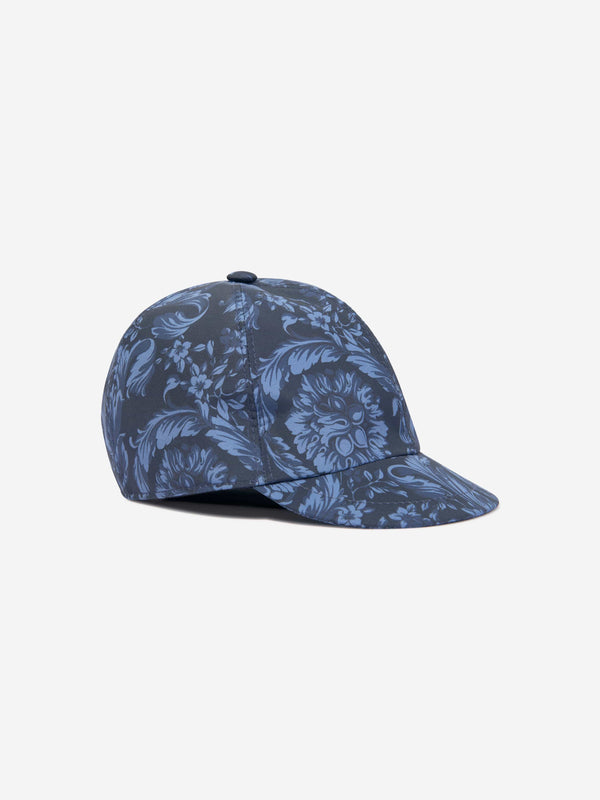 Versace Boys Baroque Print Cap in Navy