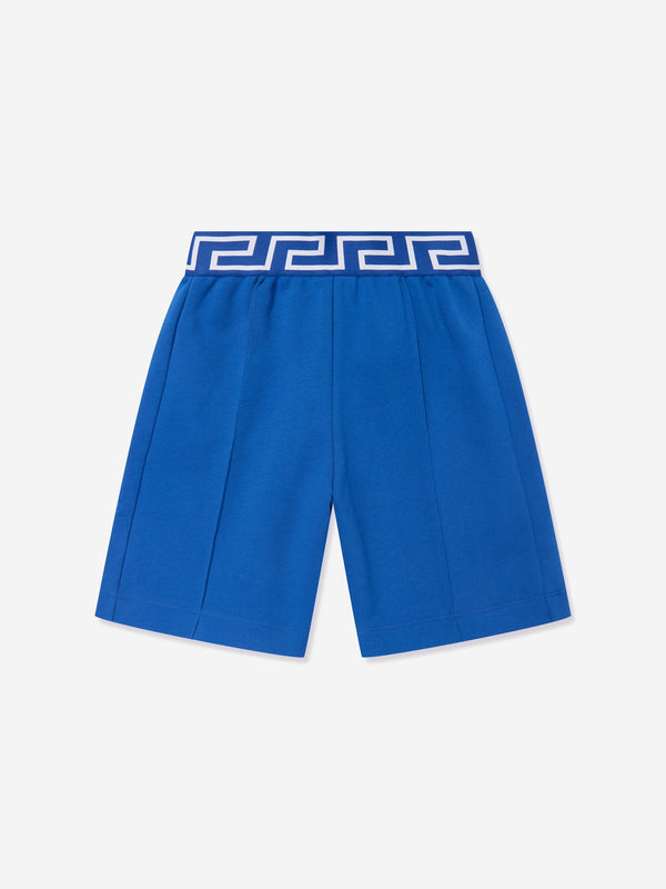 Versace Boys Embroidered Logo Shorts in Blue