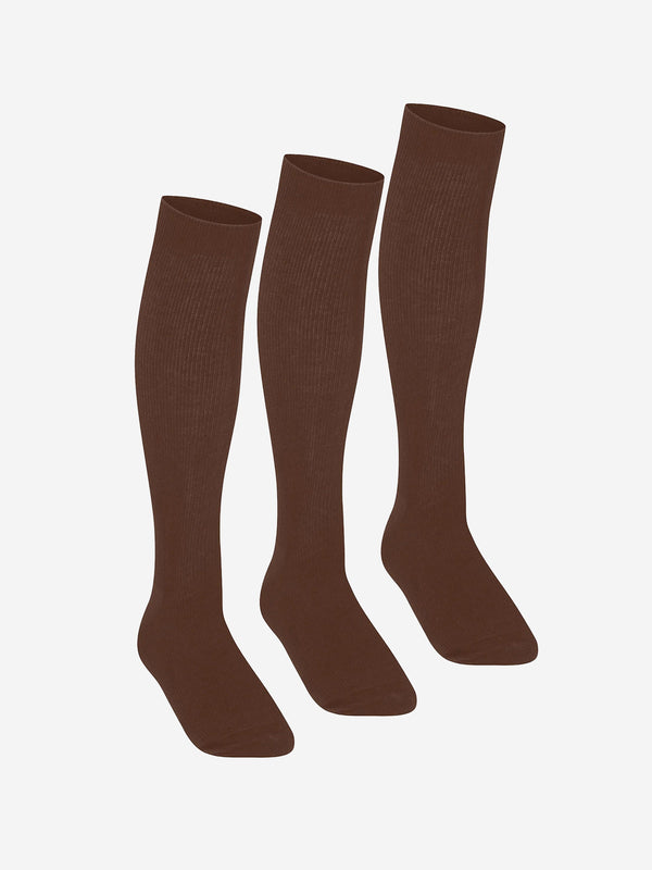 Zeco Girls School Knee High Socks (3 Pack) in Brown