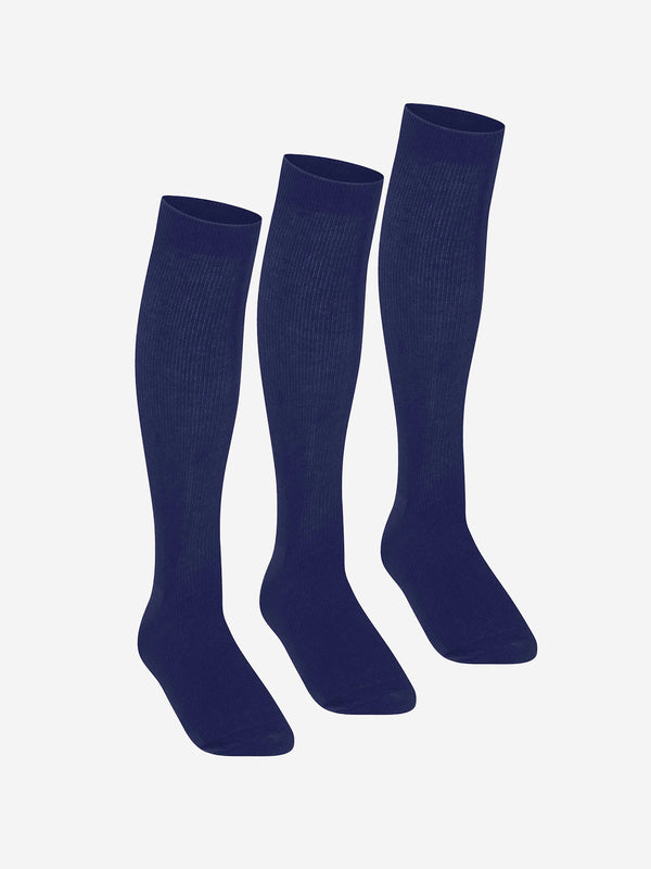 Zeco Girls School Knee High Socks (3 Pack) in Navy