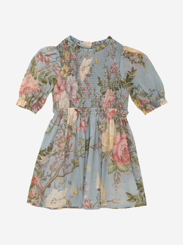 Zimmermann Girls Floral Waverly Puff Sleeve Dress in Blue