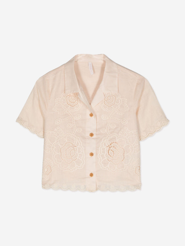 Zimmermann Girls Halliday Embroidered Shirt in Ivory