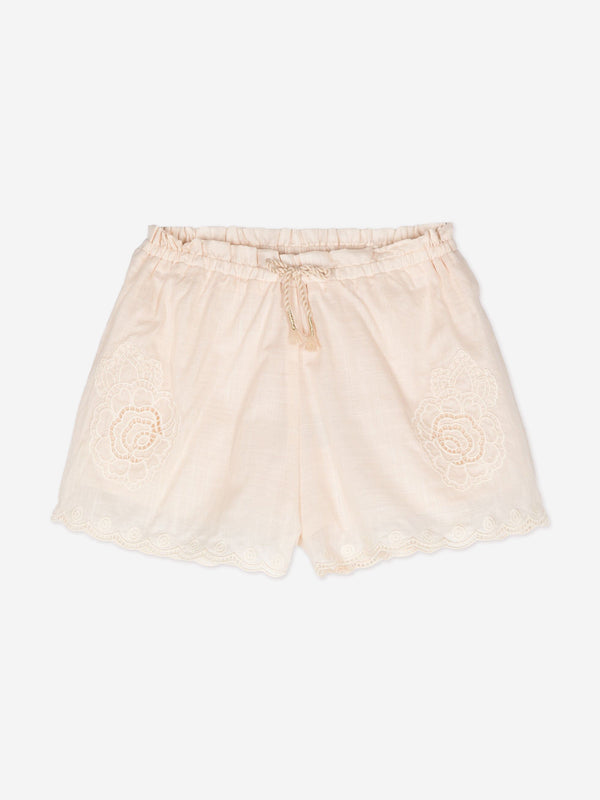 Zimmermann Girls Halliday Embroidered Shorts in Ivory