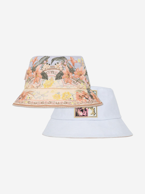 Girls Printed Canvas Bucket Hat in Multicolour