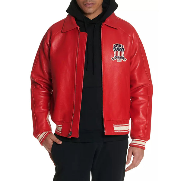 Men’s Red Avirex Icon Leather Bomber Jacket