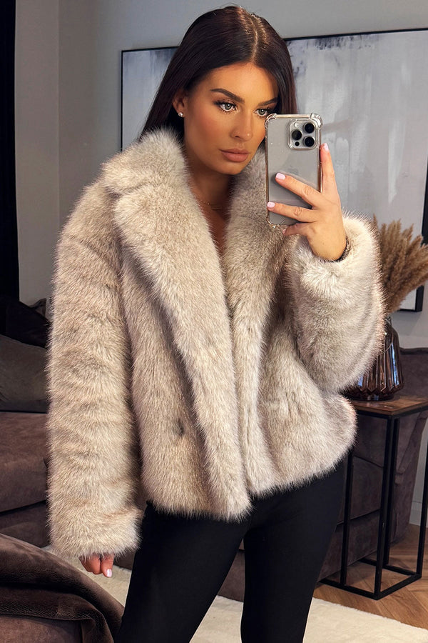 Faux Fur Short Jacket Light Beige