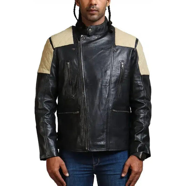 Men black leather jacket
