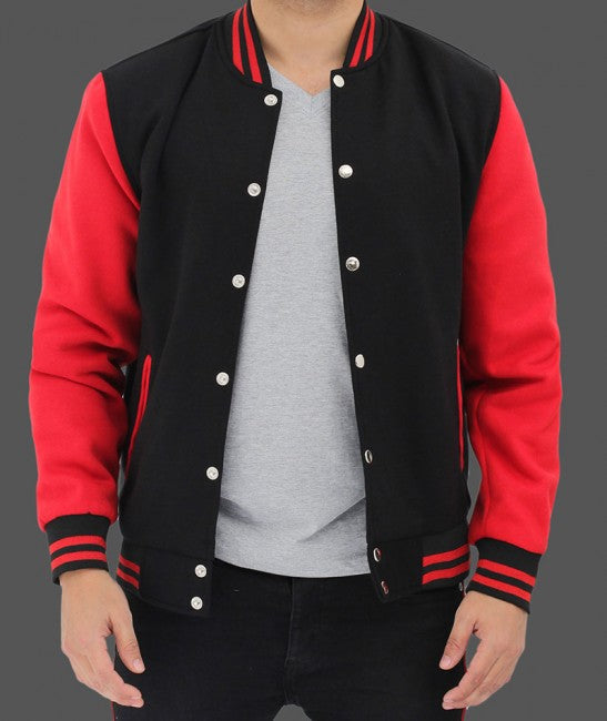 Men's red and black varsity jacket
