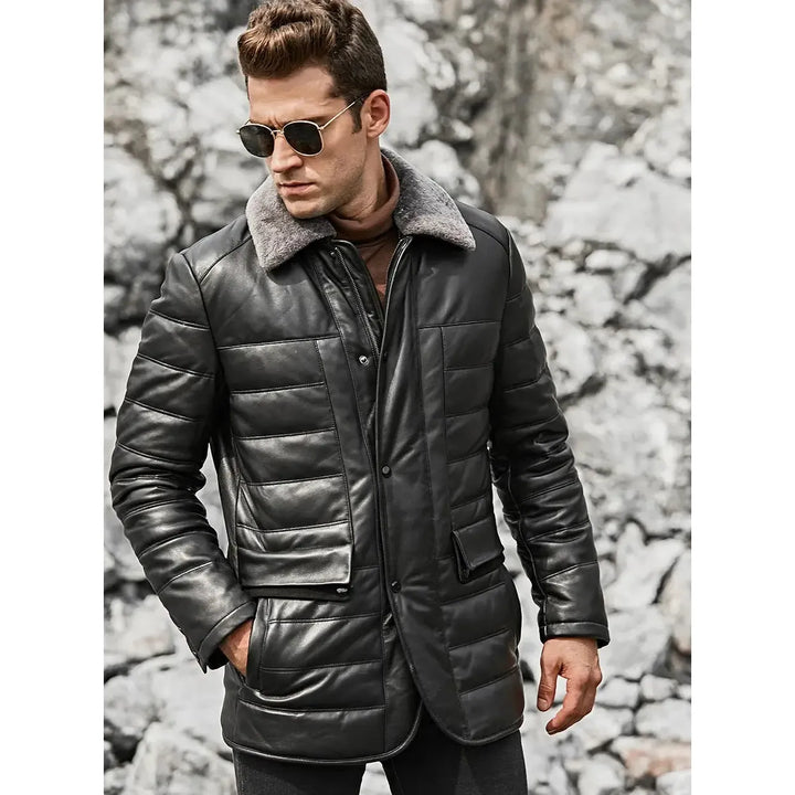 Genuine leather puffer jacket
