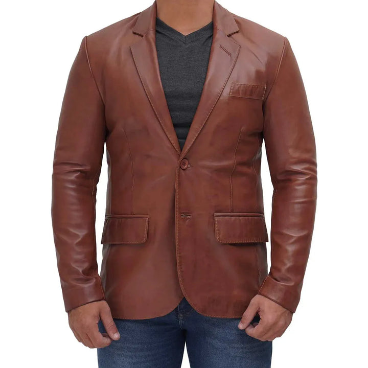 Men's tan leather blazer
