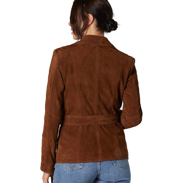 Saddle brown leather trench coat
