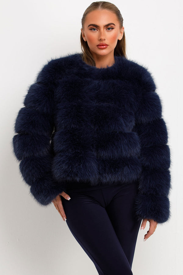 Faux Fur Bubble Coat Navy