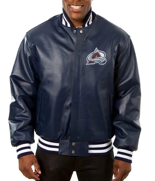 Colorado Avalanche Bomber Navy Blue Leather Jacket