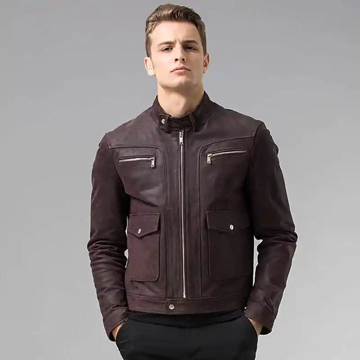 Maroon leather jacket
