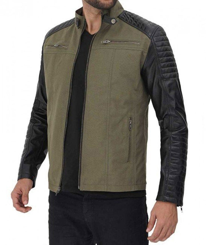 Green and black leather jacket for men
