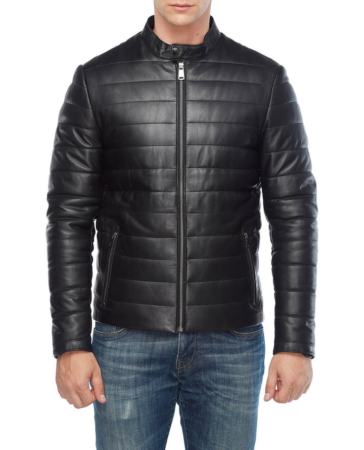 Leather puffer jacket for men
