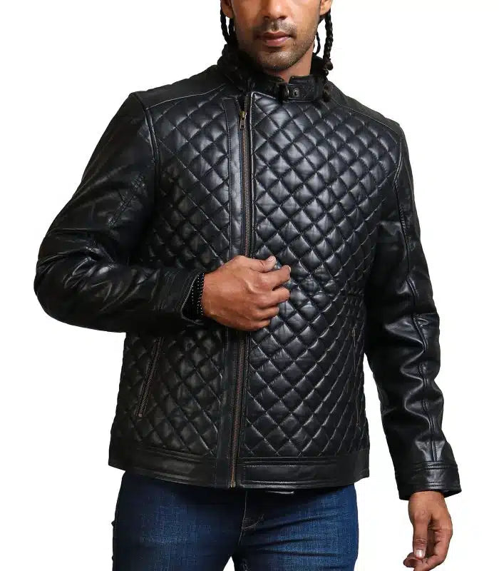 Diamond Quilted Black Men Fashion Jacket
