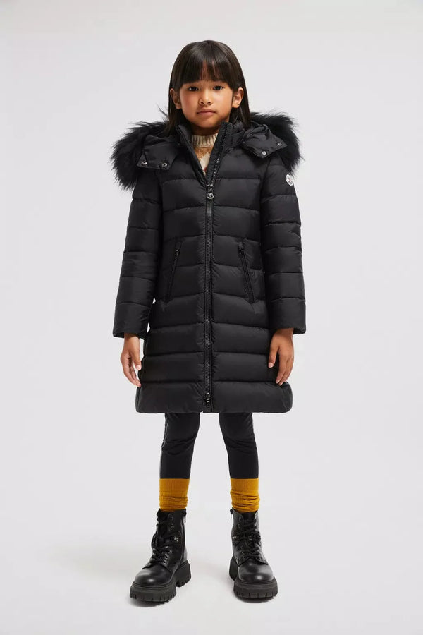 Moncler Enfant Girls Abelle Hooded Shearling Down Coat in Black