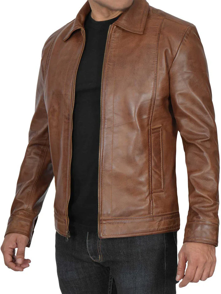 Men's chocolate brown leather jacket
