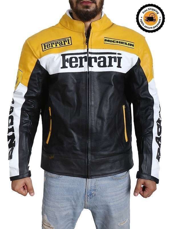 Ferrari Leather Motorcycle Jacket Yellow