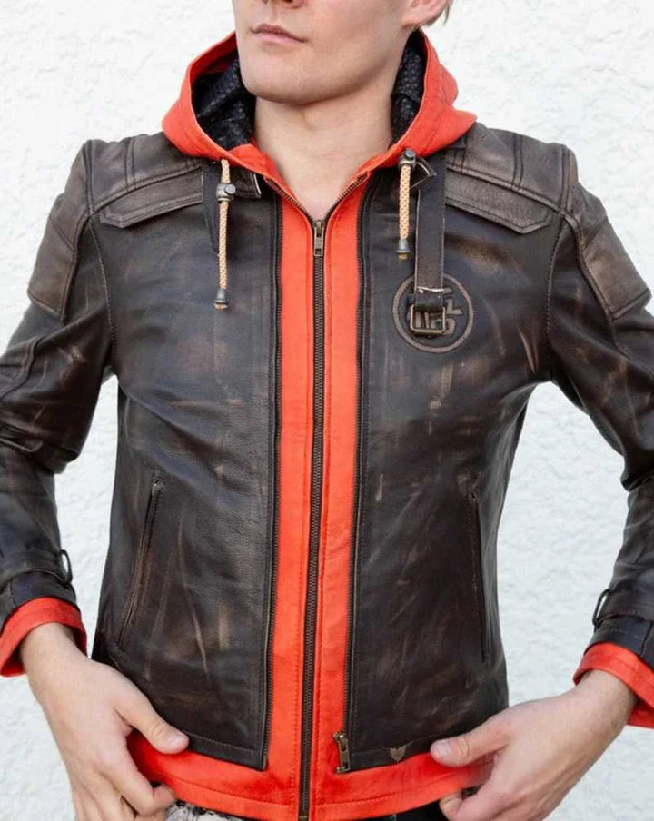 Goku Dragon Ball Z Hooded Men’s Brown Leather Jacket
