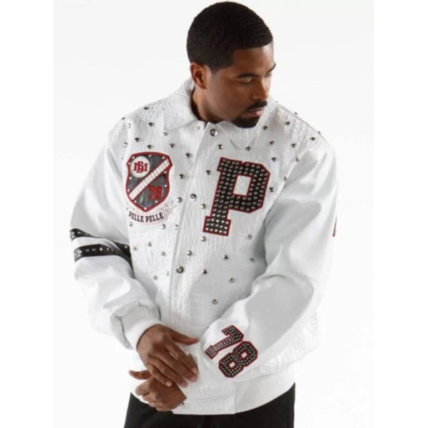 Pelle Pelle Studded Letterman White Jacket