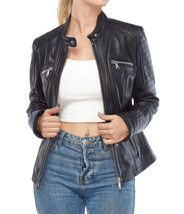 Sarah Archer Women’s Real Black Leather Jacket
