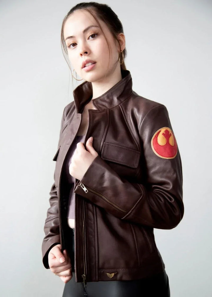 Brown leather outerwear women
