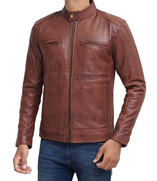 Genuine leather cognac jacket
