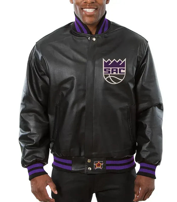 Varsity Sacramento Kings Black Leather Jacket