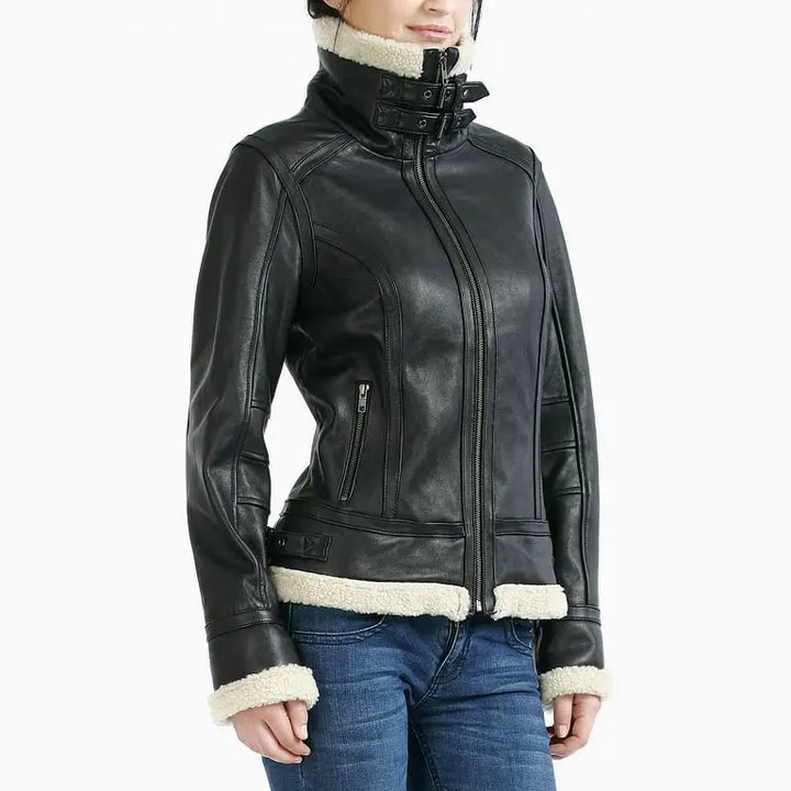 Sheepskin leather jacket with shearling lining
